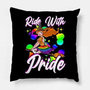 LGBTQ Ride With Pride Witch Halloween Gay Lesbian Pride Pillow