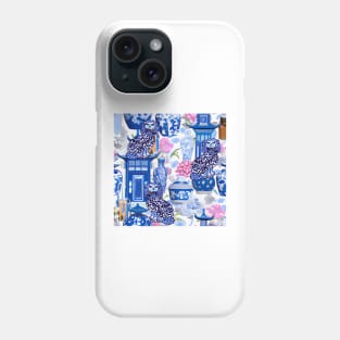 Staffordshire dogs, peonies and chinoiserie jars Phone Case