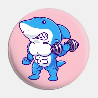 Cute Shark Lifting Dumbblle Cartoon Pin