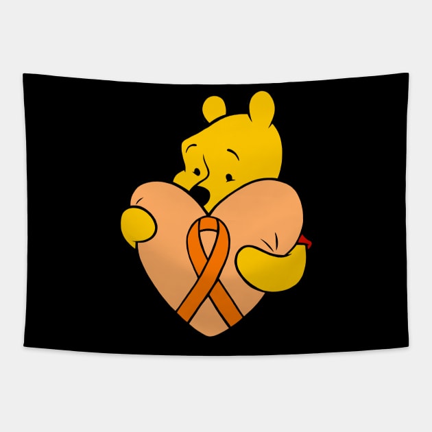 Yellow Bear hugging Orange Awareness ribbon. Tapestry by CaitlynConnor