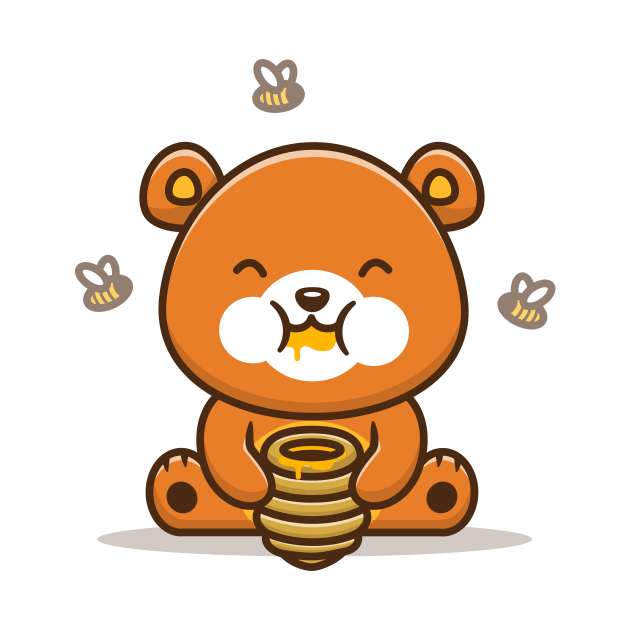 Cute Bear Eating Honey With Bee by Catalyst Labs