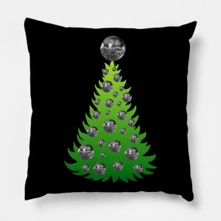 Christmas Tree with Silver Mirrored Disco Balls Pillow