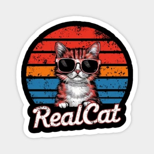 Real Cat Funny Vintage Retro Cat t-shirt for women & Men Cat Magnet