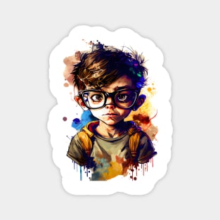 Cartoon little boy with glasses color Magnet