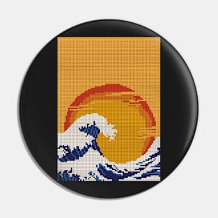 Great Wave Kanagawa Sunset Pixel Pin