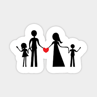 Family of four persons, boy and girl, silhouette - Creative illustration Magnet