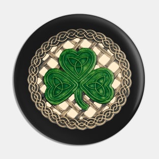 Celtic Knot Shamrock Beige Background Pin