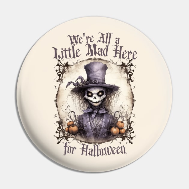 Halloween Mad Hatter Skull Grin Creepy Design Pin by Contentarama