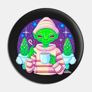 Christmas Funny Alien Drinking Coffee Wearing Sweater Pin