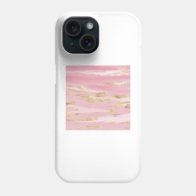 Gold Pink Marble Abstract Painting Phone Case by NdesignTrend