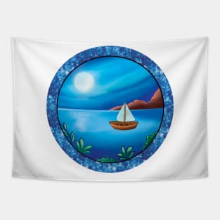 Boat under Moonlight Tapestry