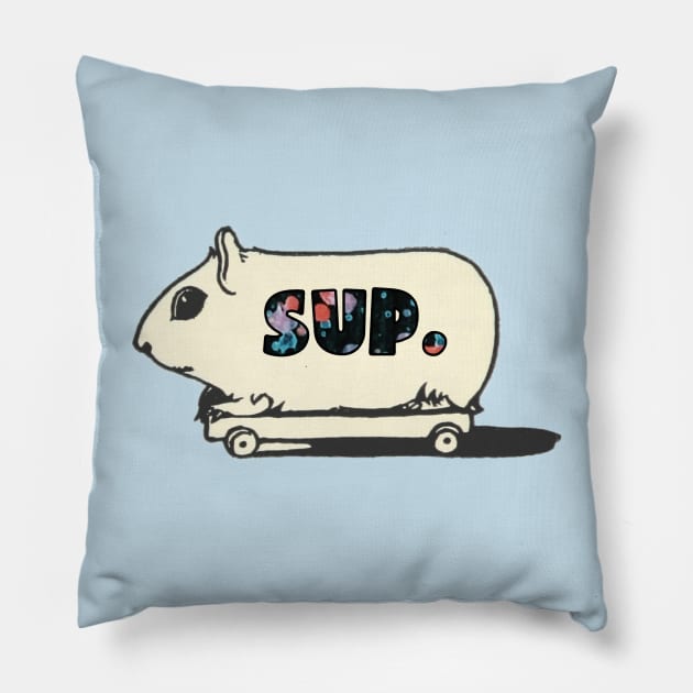 Sup gerbil on a skateboard text Pillow by Captain-Jackson