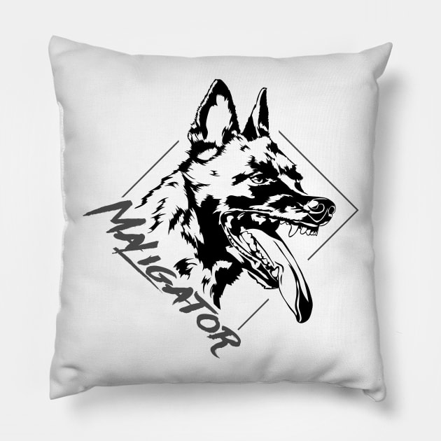 Funny Belgian Malinois Maligator dog portrait Pillow by wilsigns