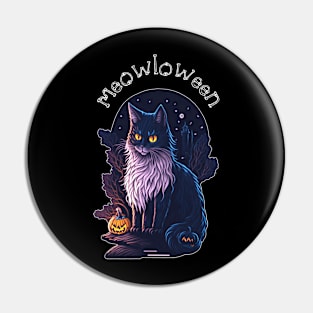 Meowloween Black Cat & Pumpkin - Happy Halloween! Pin