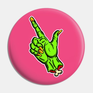 Pick Your Nose Zombie Pointing Finger Green Cartoon Pin