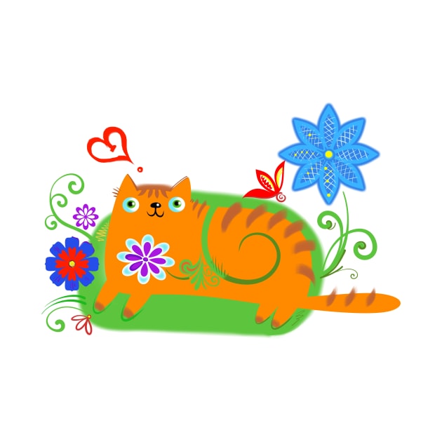 cat in flowers by Karlov Print