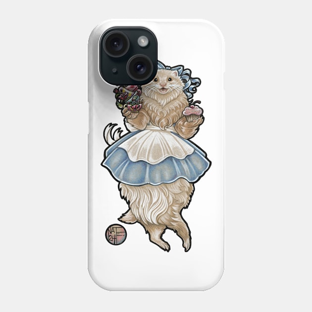 Ferret Alice In Wonderland With Tea Cups - Black Outlined Version Phone Case by Nat Ewert Art