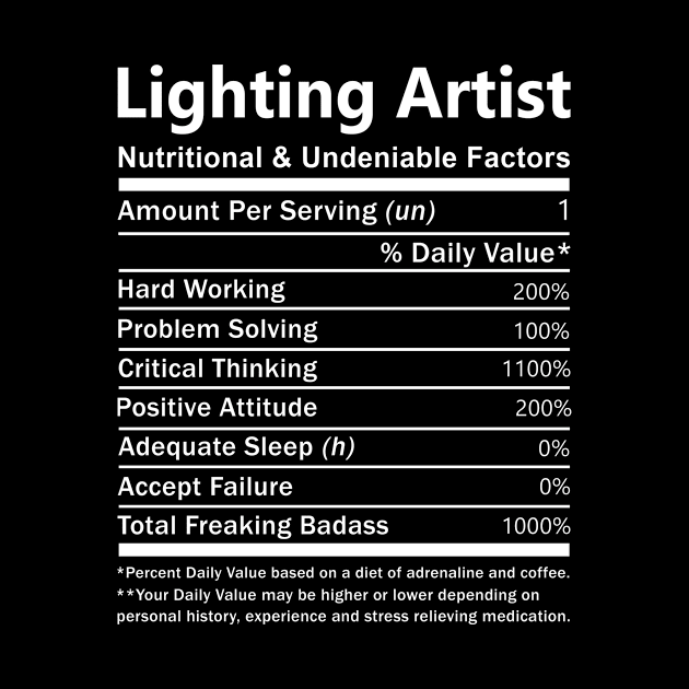 Lighting Artist T Shirt - Nutritional and Undeniable Factors Gift Item Tee by Ryalgi