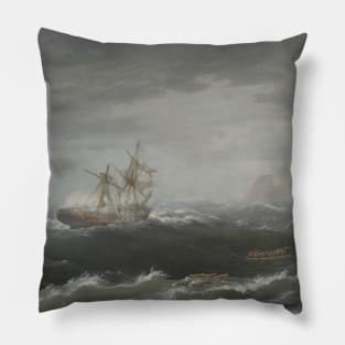 Shipwreck Near a Rocky Coast by Thomas Birch Pillow