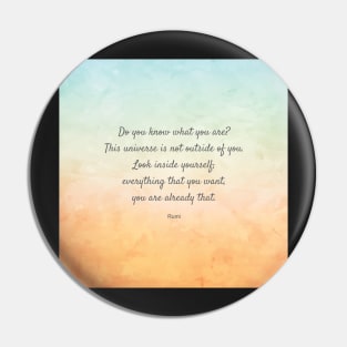 'Do You Know What You Are?' Beautiful Quote by Rumi Pin