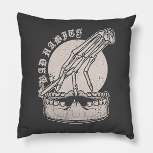 Bad Habits Tattoo Old School Skull Jaw Skeleton Hand Cigar Pillow