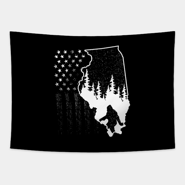 Illinois Bigfoot American Flag Tapestry by Tesszero