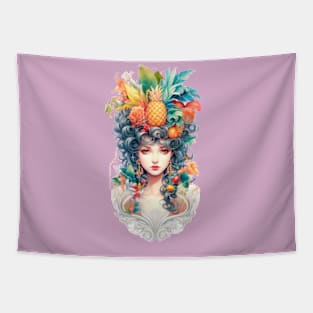 Girl with Fruits and Flowers on her Head Tapestry