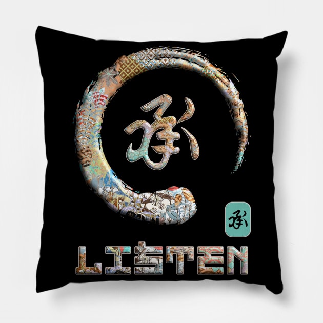 Listen Japanese Kanji Word Symbol Enso Circle 16 Pillow by dvongart