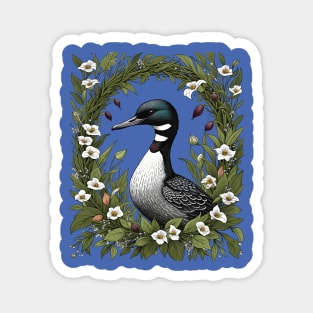 Common Loon Surrounded By Lady's Slipper Flowers 2 Magnet