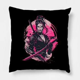 Pink Cyber Samurai Girl with Katana Pillow