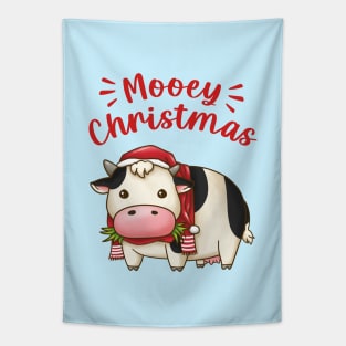 Mooey Christmas Cow in Santa Hat Tapestry