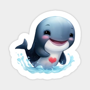 Valentine Whale Holding Heart Magnet