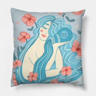 Aquarius Zodiac - Blue Pillow