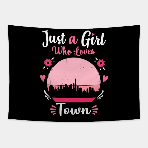 Just A Girl Who Loves Town Pink Retro Vintage gift idea Tapestry by Lyume