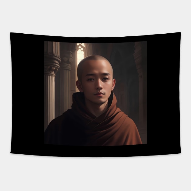 The Monk's Silent Vigil Tapestry by AICreativeArts