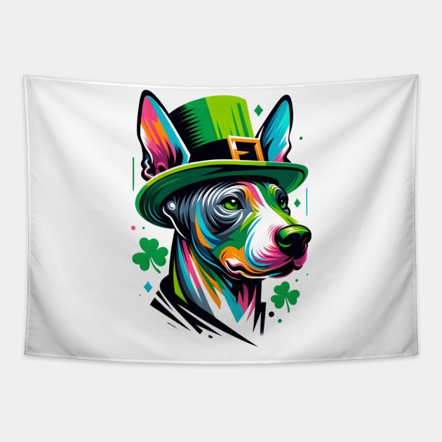 American Hairless Terrier in Saint Patrick's Day Spirit Tapestry by ArtRUs