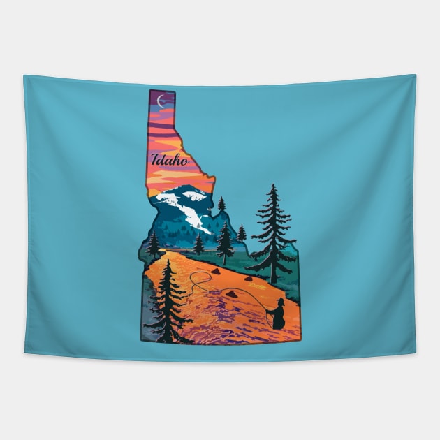 Idaho Fly Fishing State River Sunset by TeeCreations Tapestry by TeeCreations