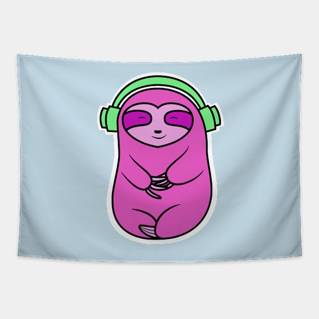 Happy Pink Sloth Listening to Music Tapestry by SubtleSplit