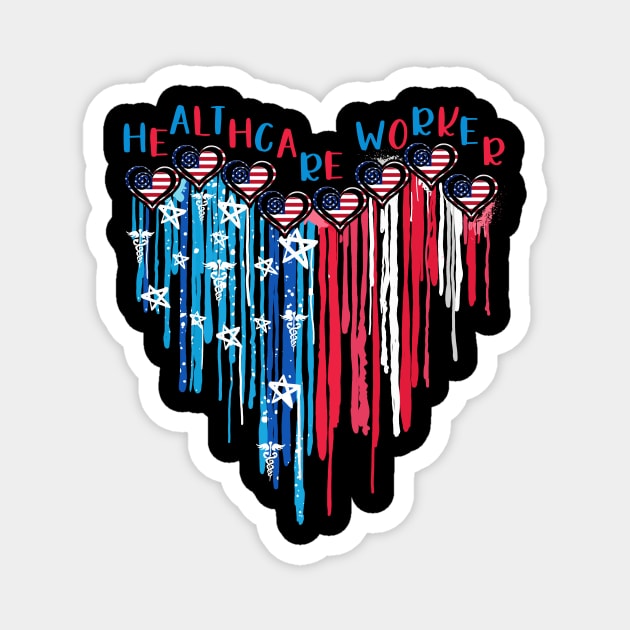 Healthcare Worker American Flag Melting Heart 4th Of July Magnet by nakaahikithuy