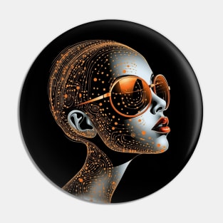 Vector Drawing - Robot-Girl in Sunglasses, Surrealism, Beautifully Transparent, Graphic with Elegant Patterns and Design, a New Fashionable Style Pin