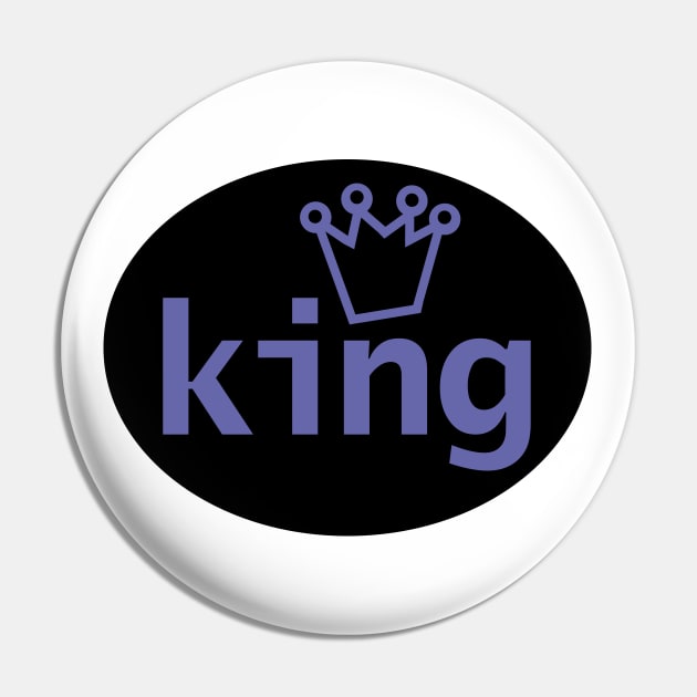 Periwinkle King and Crown on Black Oval Pin by ellenhenryart