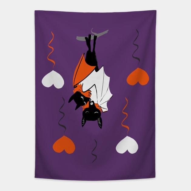 Bat Hugs for Halloween in orange Tapestry by belettelepink