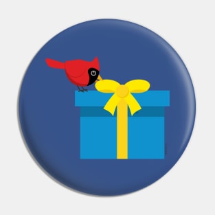 Cute Red Cardinal Opening Blue Gift Pin