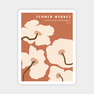 Flower market, Neutral print, Botanical art, Retro print, Aesthetic poster, Abstract beige flowers Magnet