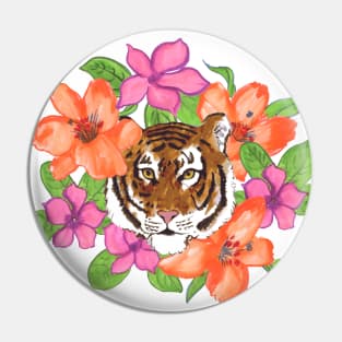 Floral Tiger Portrait Pin