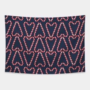 Candy Cane Hearts on Navy blue Tapestry