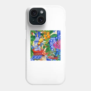 Monkey picking oranges chinoiserie watercolor Phone Case