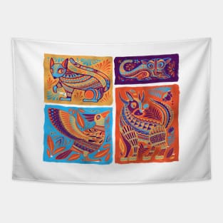 Alebrijes Animals - Vibrant Orange Tapestry