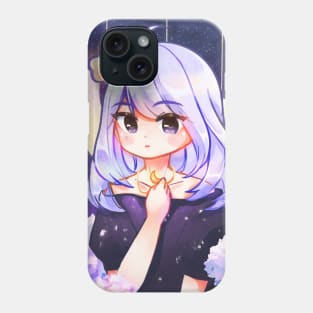 lilac starry night kawaii aesthetic anime girl Phone Case