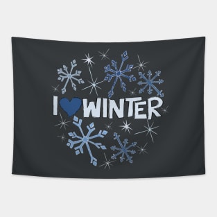 I Heart Winter Illustrated Text with snowflakes Tapestry